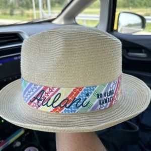 RARE Disney Aulani Ko Olina Hawaii Straw Sun‎ Hat, Colorful Silk Trim (Adult)